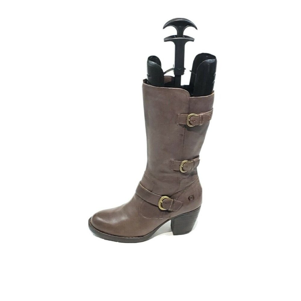 B.O.C Born Boots Mid Calf Gray Leather Buckles Zip Womens US 7M